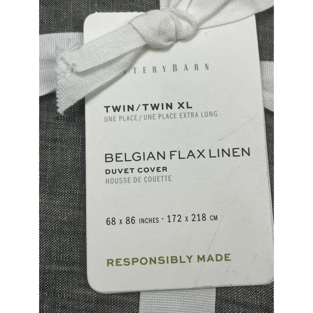 Pottery Barn Belgian Flax Linen‎ Duvet Cover Twin/Twin XL Heathered Charcoal NEW